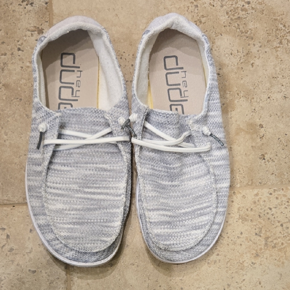 Hey Dude Gray Slip-On Loafers with Textured Fabric Size 7